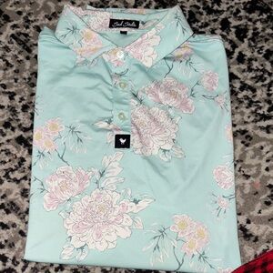 Bad Birdie Men's Floral Button Down - Light Blue and Pink